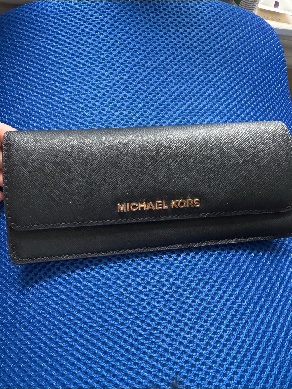 Michael Kors Black Continental Card Wallet with Gold Logo